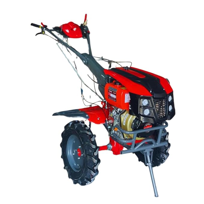 German Engine 9HP Heavy Duty Power Tiller, Steel Construction, Orange and Black, 180cm Depth, 32 Adjustable Blades, Petrol Powered, 5 Year Warranty, Manual Operation