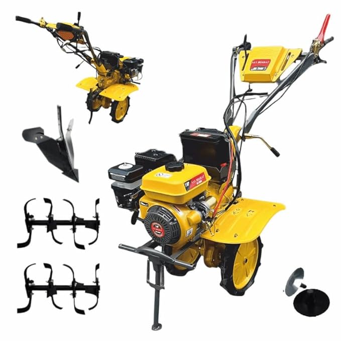 7HP Heavy Duty Power Tiller,German Engine, Steel Construction, Orange and Black, 180cm Depth, 32 Adjustable Blades, Petrol Powered, 5 Year Warranty, Manual Operation